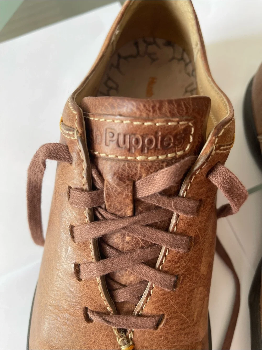Hush Puppies Men’s Tan Brown Leather Lace-Up Oxfords